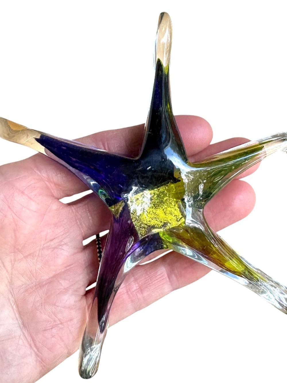 sun catcher star starfish handmade glass multicolor gold accent hang blue green